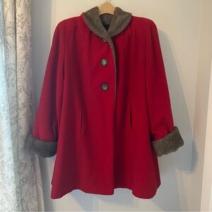 Women's Red Coat with Faux Fur Trim